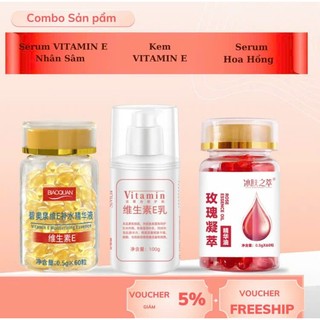Combo Dưỡng Da Tinh Chất Vitamin E Nhân Sâm + Kem Vitamin E + Serum Hoa Hồng Skincare Serum.