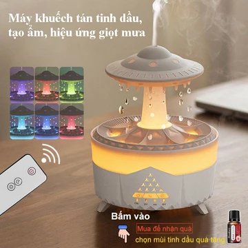 [Tặng tinh dầu] Máy khuếch tán tinh dầu, máy xông tinh dầu hiệu ứng giọt mưa rơi, dung tích 350ml, đèn Led 7 màu