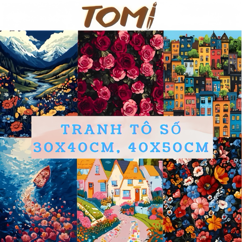 Tranh Tô Màu Theo Số, Tranh Sơn Dầu Số Hoá 30x40cm Có Khung Nhiều Mẫu Chọn Lựa TOMI 077