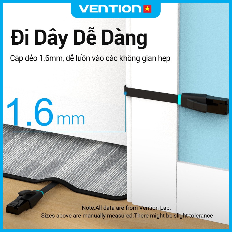 Cáp Mạng Cat6 Vention Phẳng Tốc Độ Truyền Tải 1000Mbps, Băng Thông 250MHz Vỏ Bọc PVC An Toàn Kết Nối Siêu Tốc, Dây Dẹt