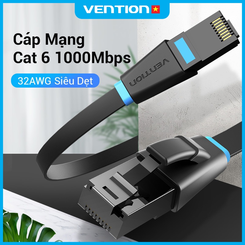 Cáp Mạng Cat6 Vention Cổng RJ45, 1000Mbps Băng Thông 250MHz, Dây Dẹt Gọn Gàng, Vỏ PVC Độ Bền Cao Tốc Độ Đột Phá