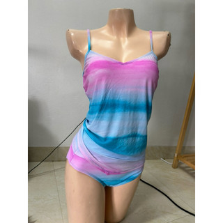 Bộ đồ bơi áo tankini kèm quần tam giác cho nữ màu loang xanh hồng pastel co giãn 4 chiều kín đáo, che bụng tốt hàng VNXK