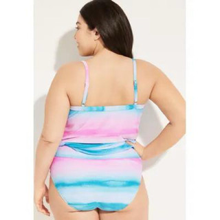 Bộ đồ bơi áo tankini kèm quần tam giác cho nữ màu loang xanh hồng pastel co giãn 4 chiều kín đáo, che bụng tốt hàng VNXK