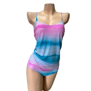 Bộ đồ bơi áo tankini kèm quần tam giác cho nữ màu loang xanh hồng pastel co giãn 4 chiều kín đáo, che bụng tốt hàng VNXK