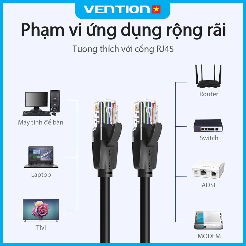 Cáp Mạng LAN Cat6 Vention RJ45 Dây Mạng Tốc Độ Cao 1000mbps, Băng Thông 250hz Cho PC Laptop Tivi... Tốc Độ Đột Phá