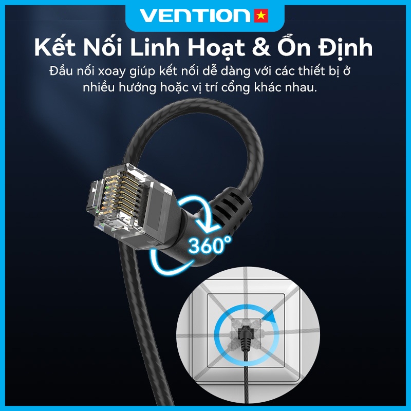Cáp Mạng Cat6A Vention Cổng RJ45, 10Gbps Băng Thông 500MHz, Dây PVC 2.8mm Lõi Đồng Kết Nối Ổn Định Tốc Độ Intetnet Đỉnh