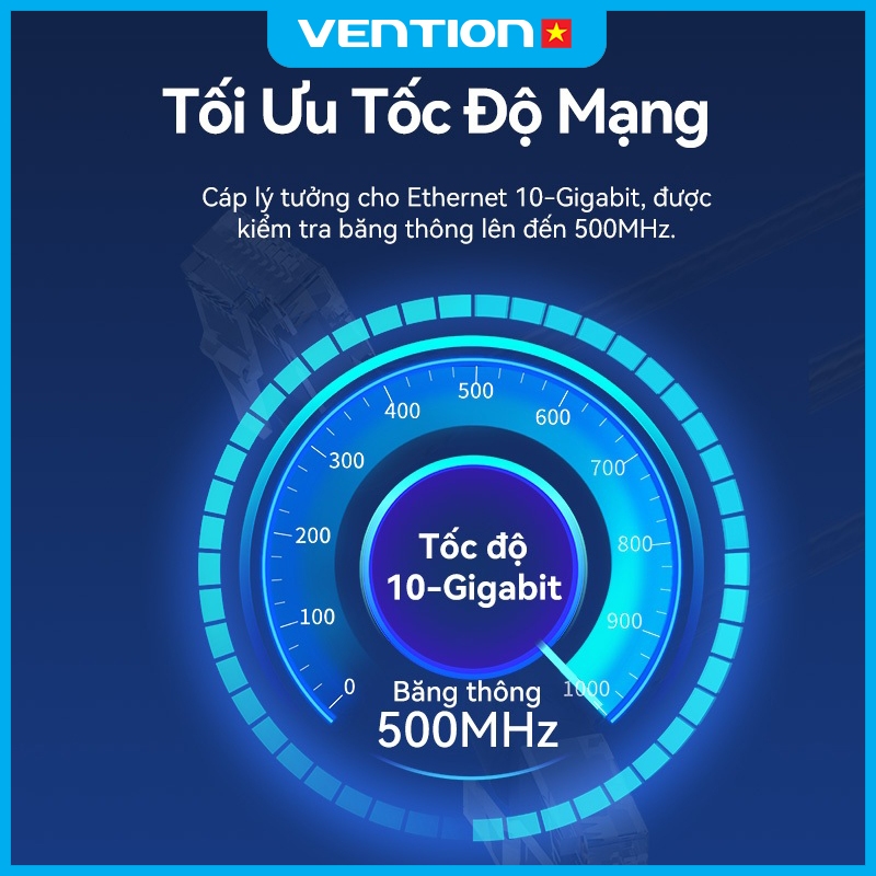 Cáp Mạng Cat6A Vention Cổng RJ45, 10Gbps Băng Thông 500MHz, Dây PVC 2.8mm Lõi Đồng Kết Nối Ổn Định Tốc Độ Intetnet Đỉnh