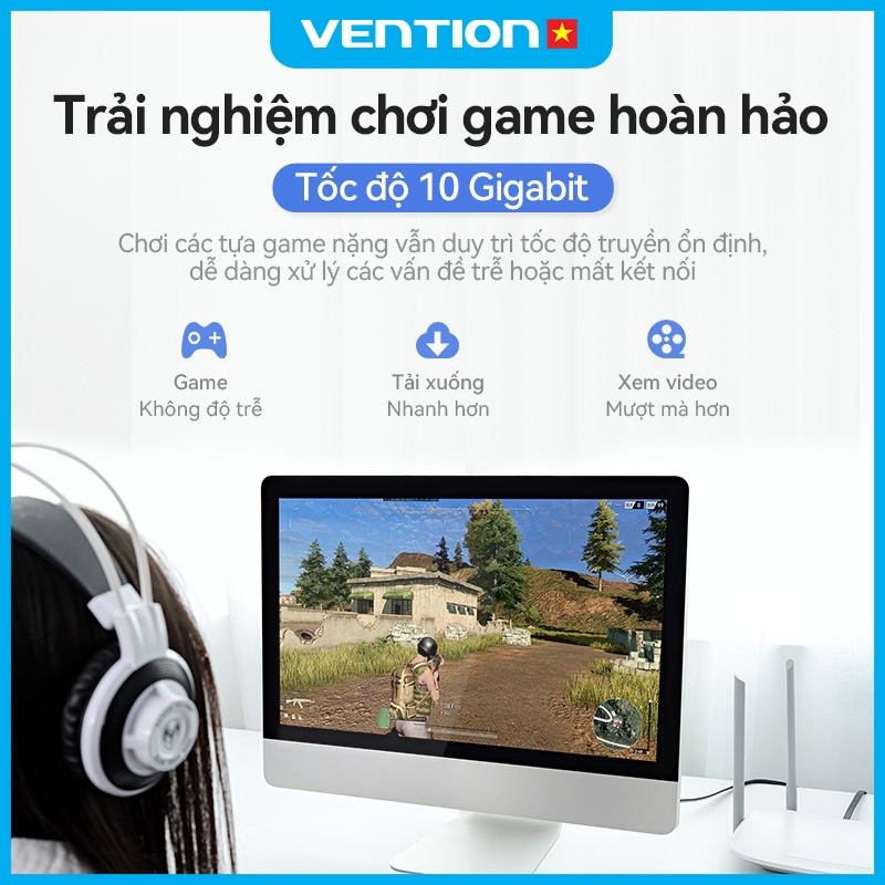 Cáp Mạng Cat7 Vention Cổng Rj45 Dây Dẹt Tốc Độ Cao 10Gbps Băng Thông 600MHz Lõi Đồng Chống Nhiễu Tuyệt Đối Dây Mỏng Dẹt
