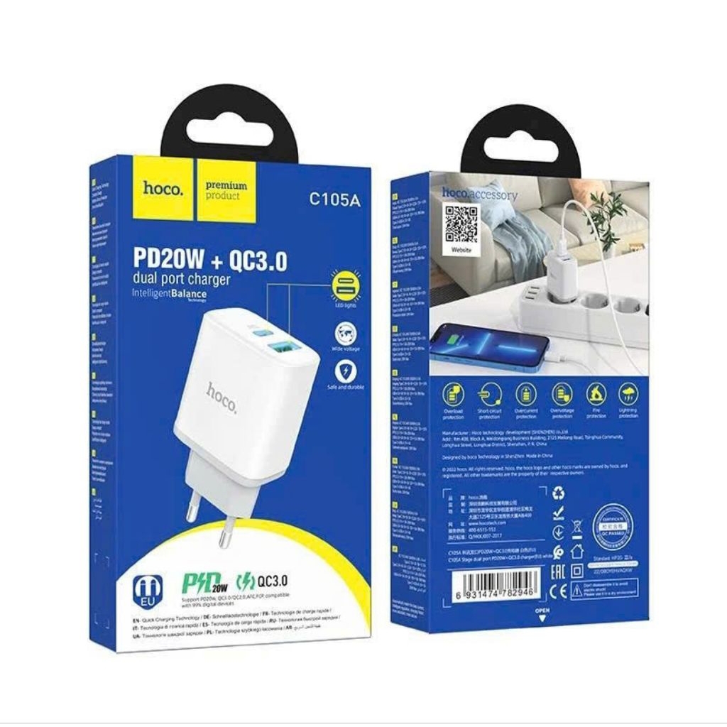 Củ sạc nhanh Hoco C105A sạc nhanh 20w thiết kế cổng sạc đa dạng.