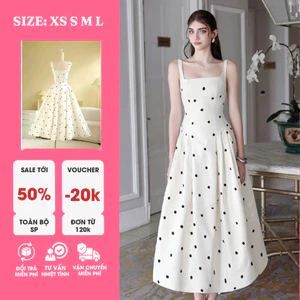 Đầm Chấm Bi Cổ Vuông Dáng Xòe – Nữ Tính, Thanh Lịch, Sang Trọng