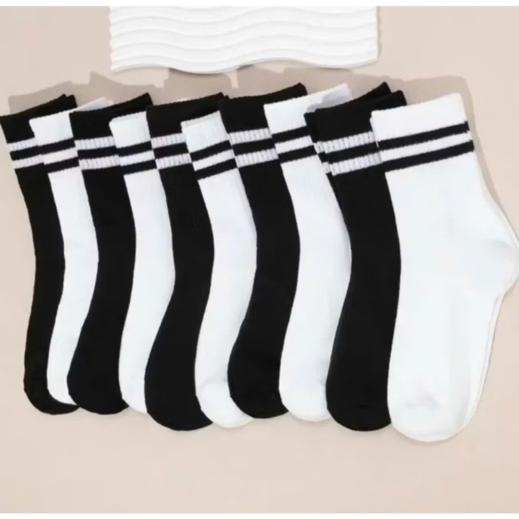 [XẢ TẾT]10 đôi tất đen trắng sọc kẻ  cấp Unisex cổ cao - cổ lỡ - cổ thấp chất liệu cotton mềm mại
