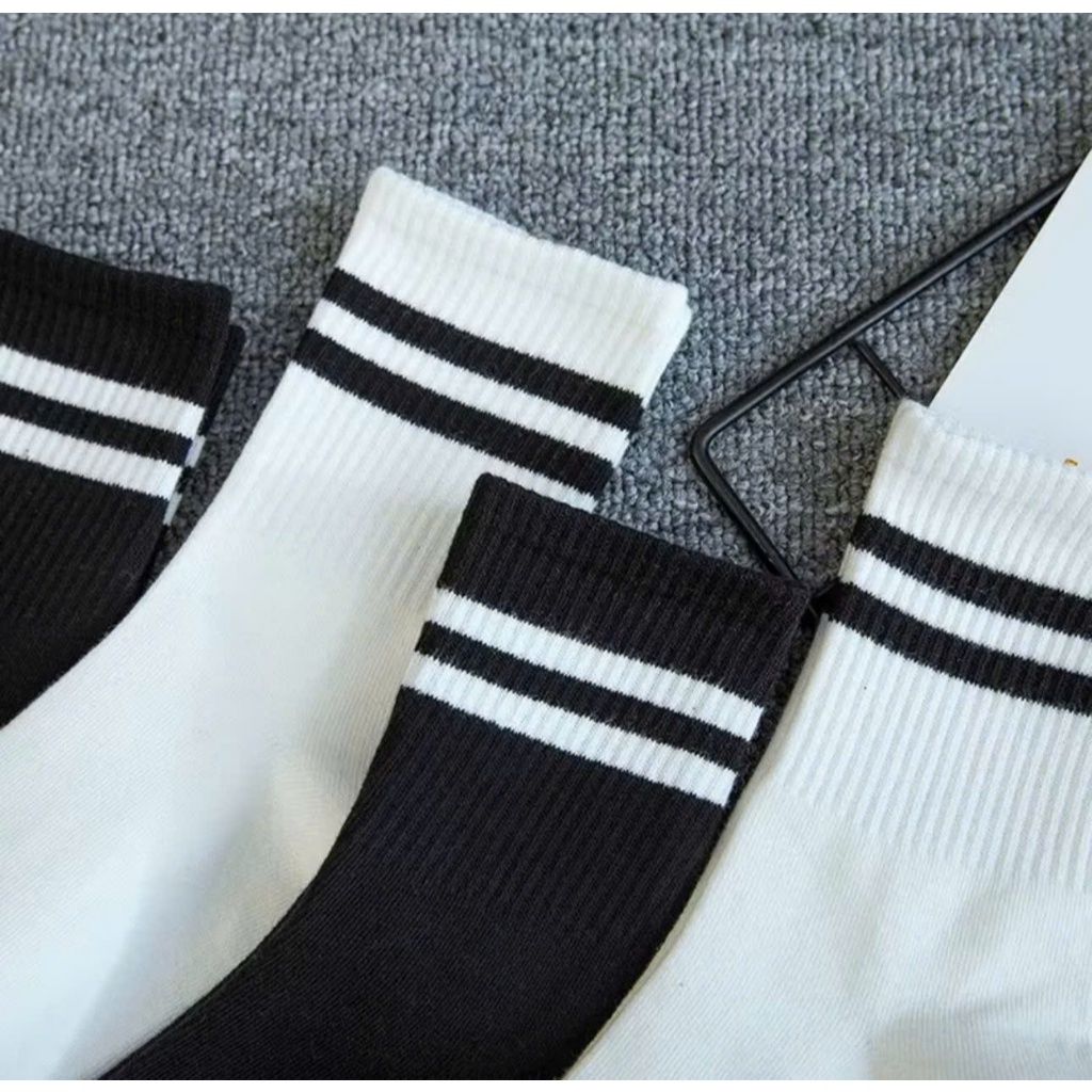 [XẢ TẾT]10 đôi tất đen trắng sọc kẻ  cấp Unisex cổ cao - cổ lỡ - cổ thấp chất liệu cotton mềm mại