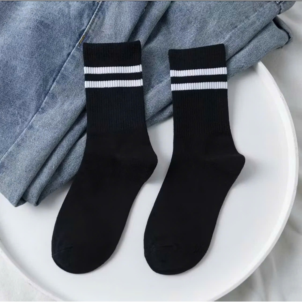 [XẢ TẾT]10 đôi tất đen trắng sọc kẻ  cấp Unisex cổ cao - cổ lỡ - cổ thấp chất liệu cotton mềm mại