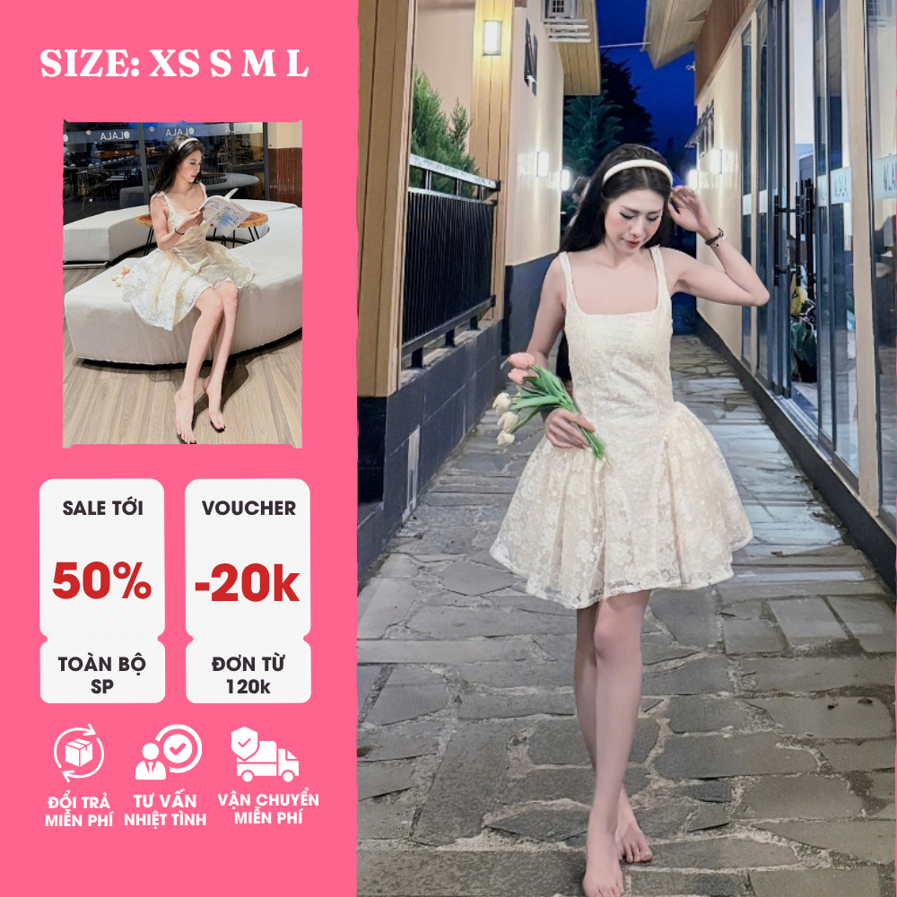 Đầm Ren Xòe Cổ Vuông Dáng Ngắn – Phong Cách Sang Chảnh