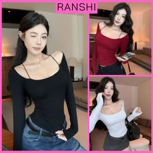 Áo Trễ Vai Phối Hai Dây Dài Tay RANSHI Ôm Body Tôn Dáng Sexy Mặc Đi Cafe Đi Chơi Chất Thun Cotton - RA341