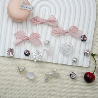 Bộ 16 Sticker, Charm 3D chủ đề Nơ voan ruby nhựa cứng gắn Dép Sục, Cá Sấu Mita JB-400
