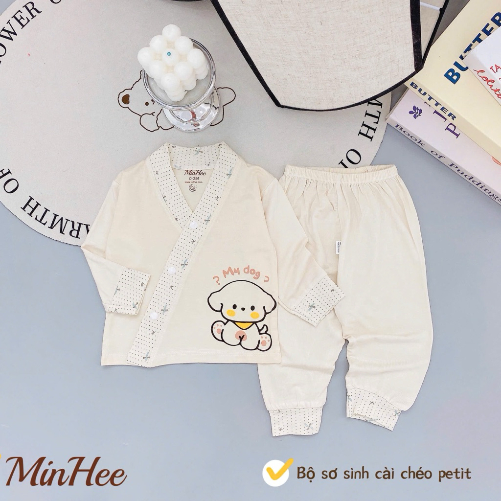 ( LPDT 30) Bộ quần áo sơ sinh thun lạnh PETIT dài tay cài chéo cho bé mềm mịn thoải mái 0 - 9m
