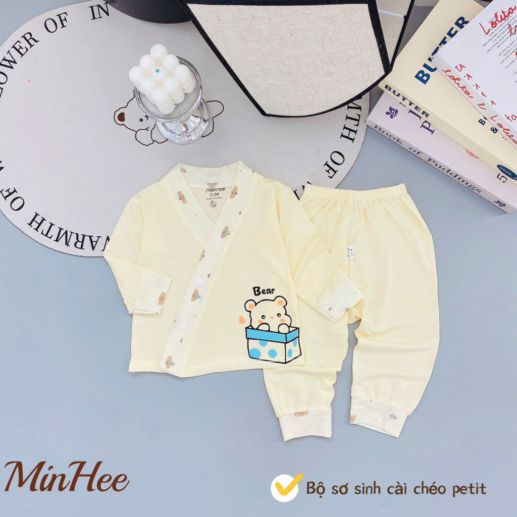 ( LPDT 30) Bộ quần áo sơ sinh thun lạnh PETIT dài tay cài chéo cho bé mềm mịn thoải mái 0 - 9m