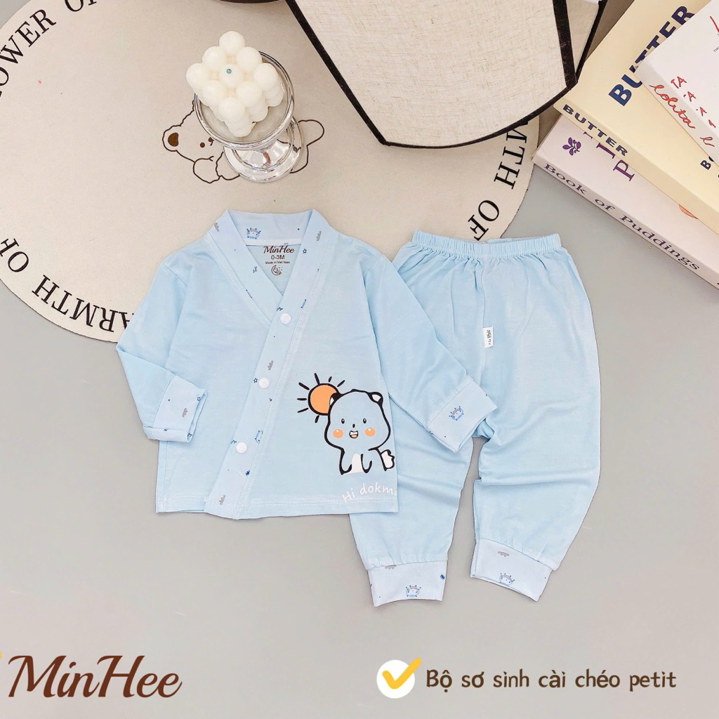 ( LPDT 30) Bộ quần áo sơ sinh thun lạnh PETIT dài tay cài chéo cho bé mềm mịn thoải mái 0 - 9m