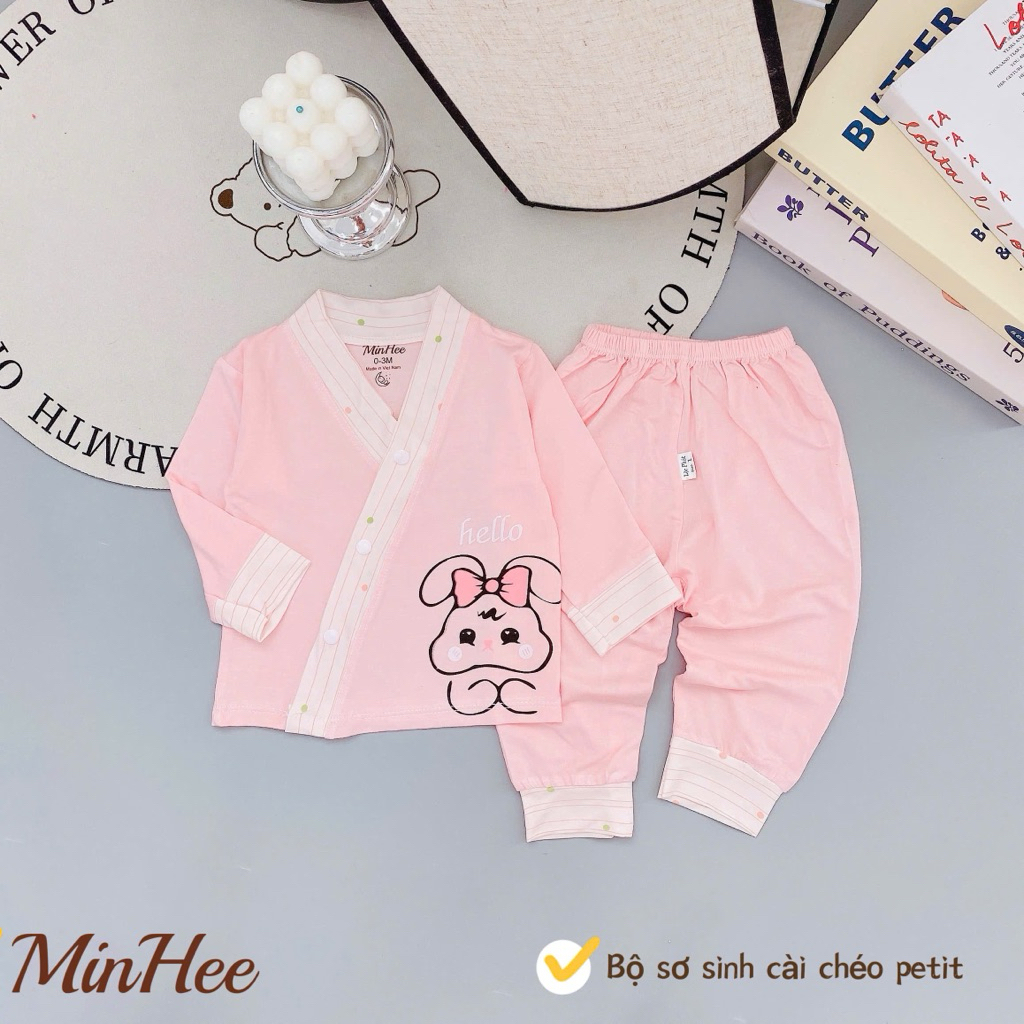 ( LPDT 30) Bộ quần áo sơ sinh thun lạnh PETIT dài tay cài chéo cho bé mềm mịn thoải mái 0 - 9m