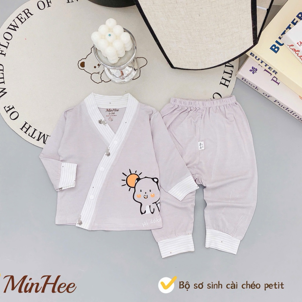 ( LPDT 30) Bộ quần áo sơ sinh thun lạnh PETIT dài tay cài chéo cho bé mềm mịn thoải mái 0 - 9m