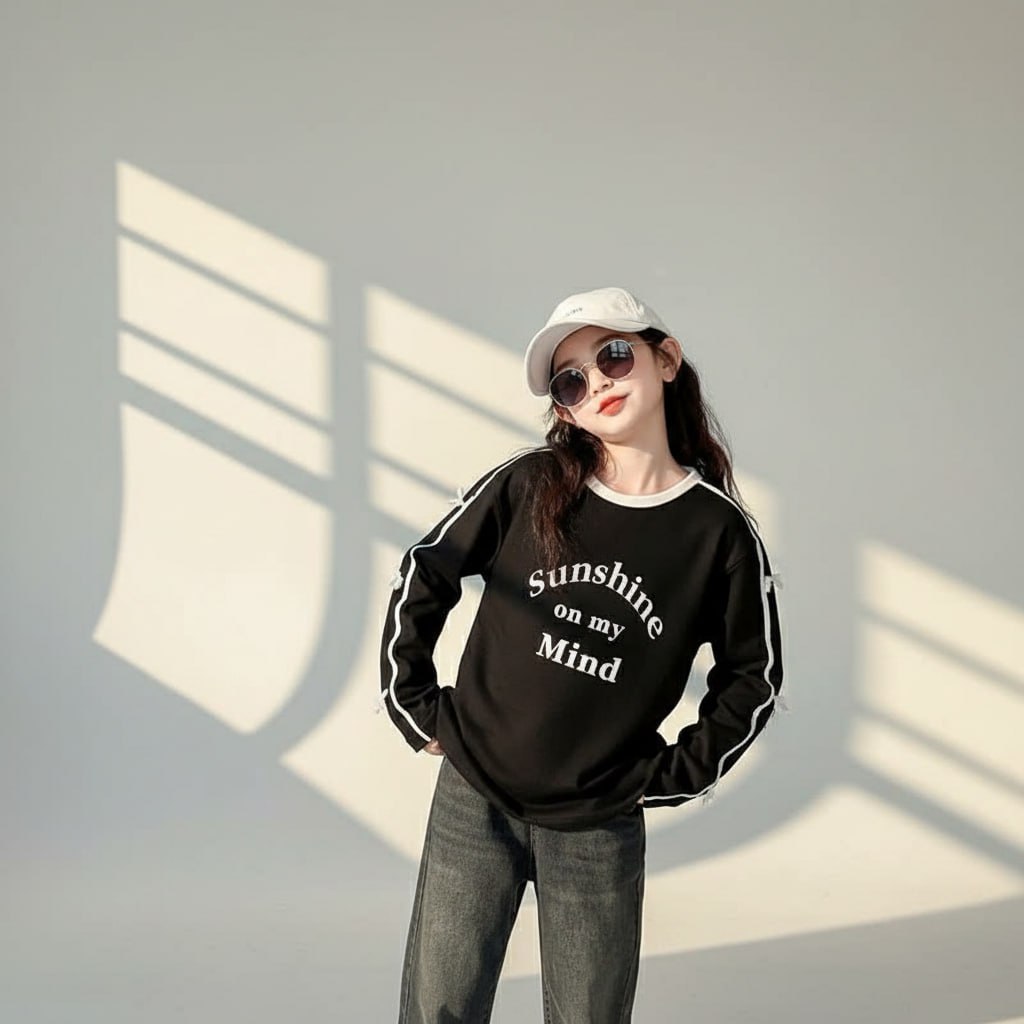 Áo da cá sunshine viền tay cho bé gái size đại BEESHOP D25074