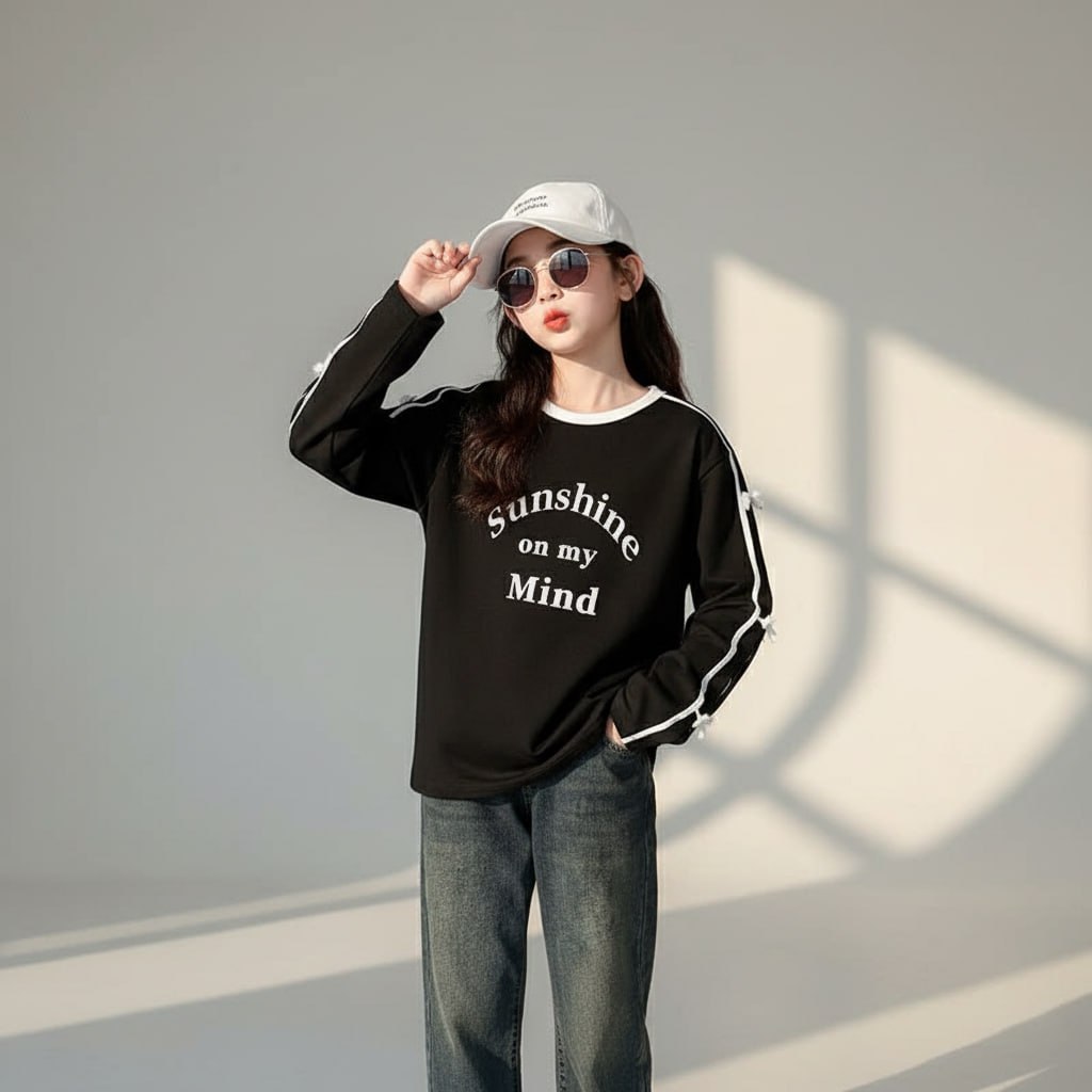 Áo da cá sunshine viền tay cho bé gái size đại BEESHOP D25074