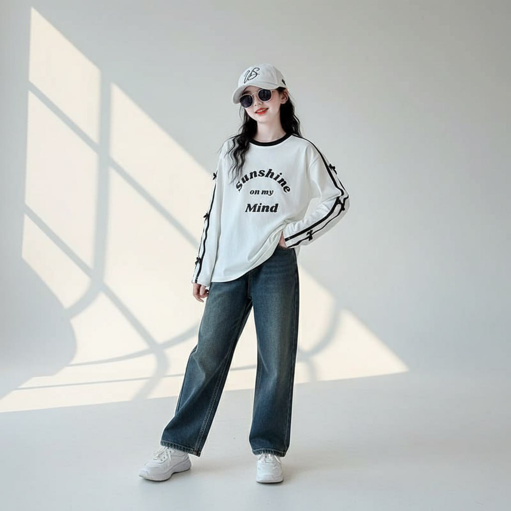 Áo da cá sunshine viền tay cho bé gái size đại BEESHOP D25074