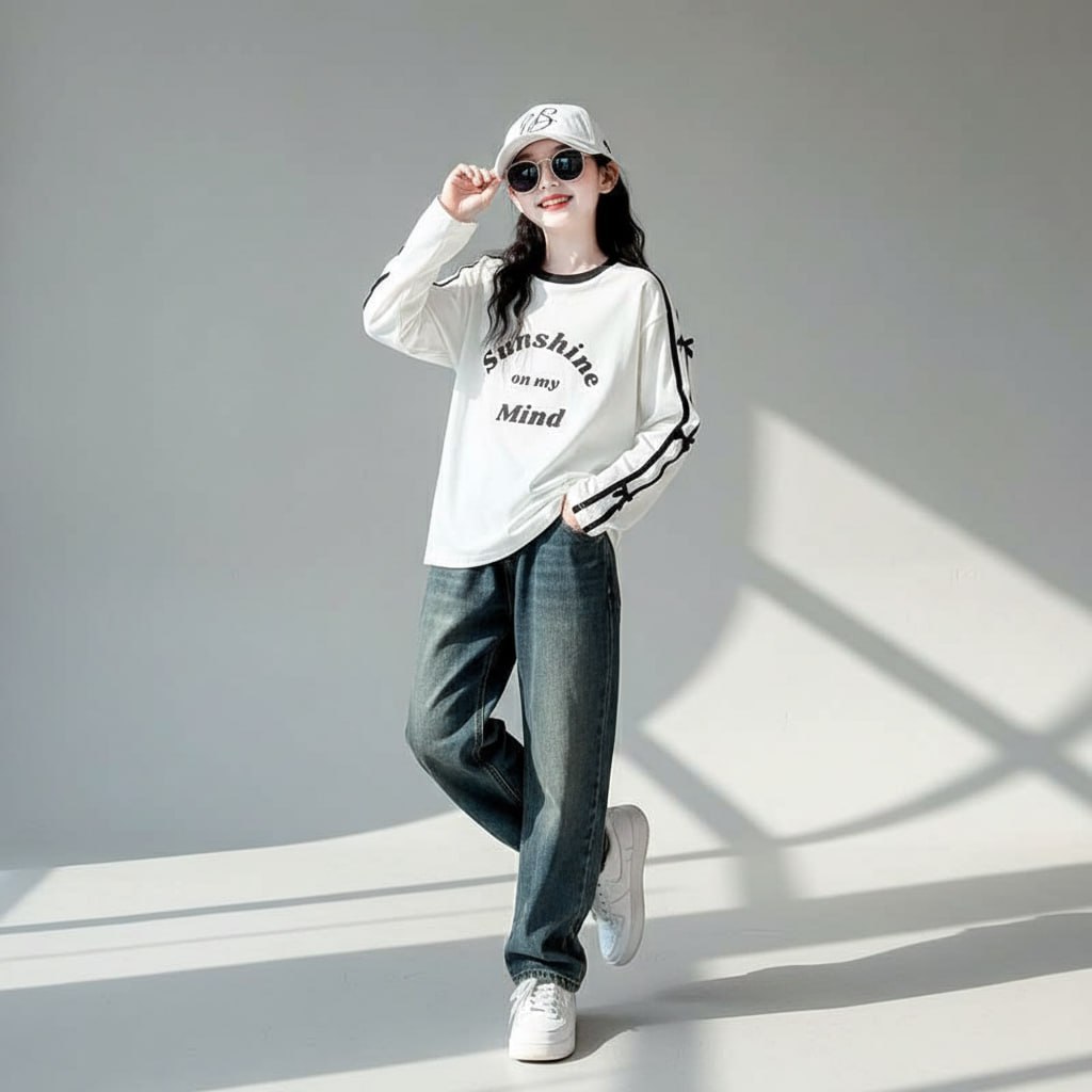 Áo da cá sunshine viền tay cho bé gái size đại BEESHOP D25074