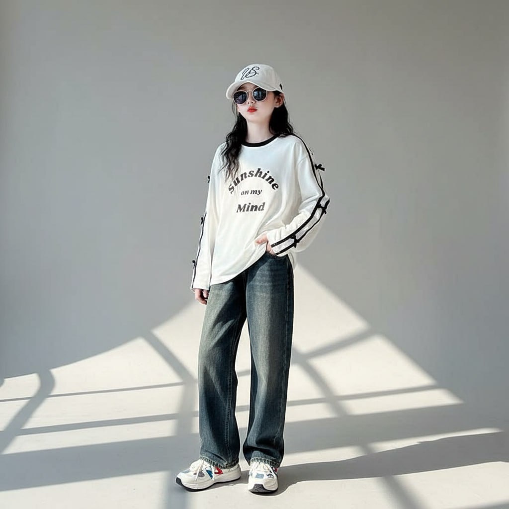 Áo da cá sunshine viền tay cho bé gái size đại BEESHOP D25074