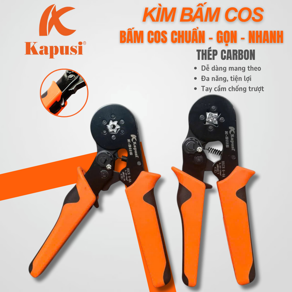 Kìm Bấm Đầu Cos Vuông/Lục Giác Kapusi – Bấm Cos Chuẩn, Gọn, Nhanh!