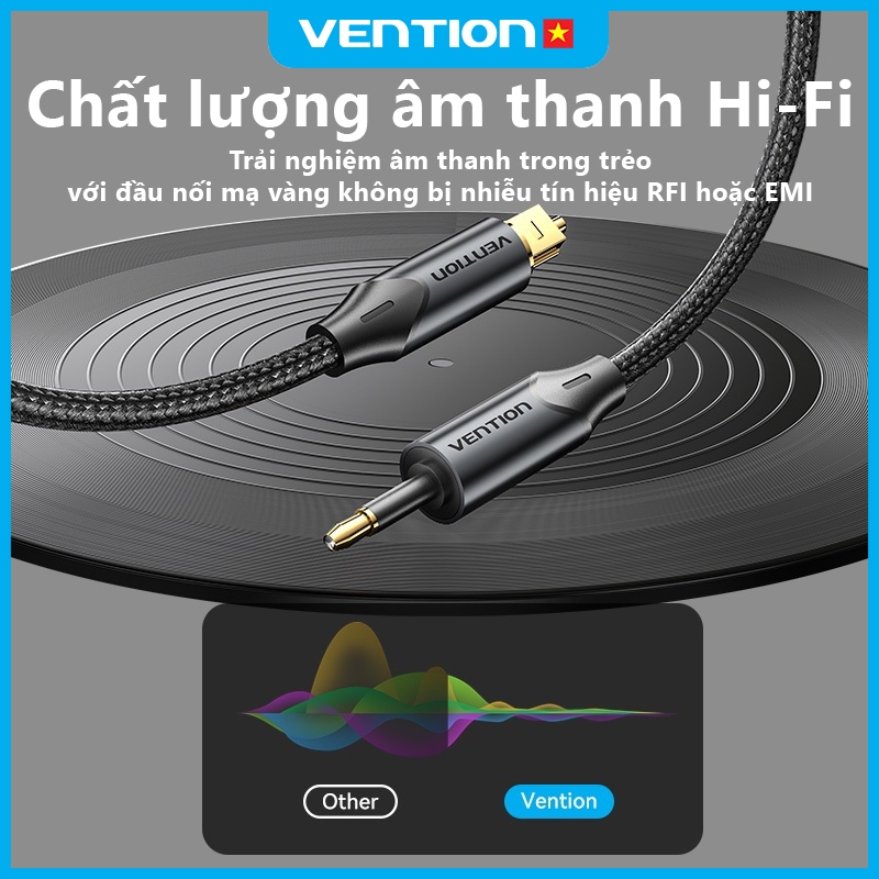 Cáp Âm Thanh Sợi Quang Vention Toslink Sang Mini 3.5mm Dài 1m Hỗ Trợ Dolby DTS PCM 5.1 Bảo Hành 2 Năm