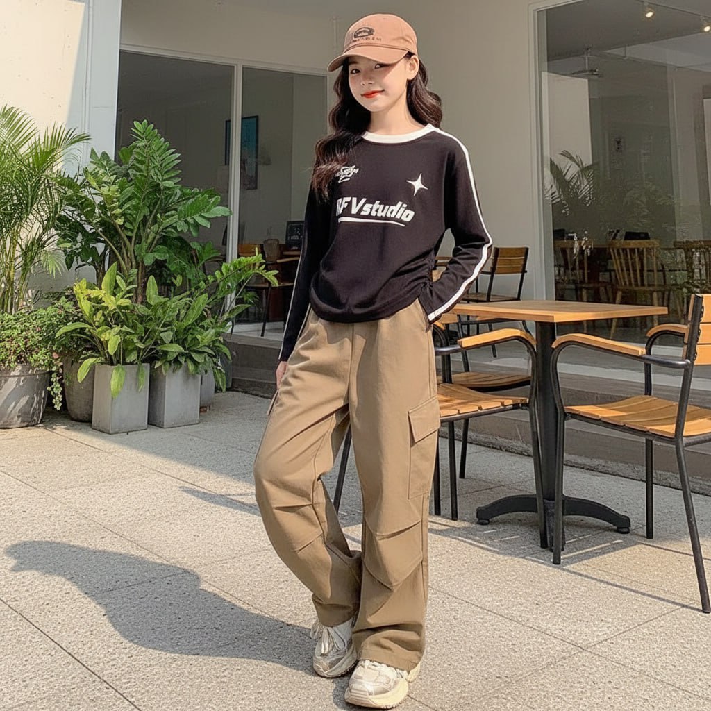 Áo cotton viền tay dây FV Studio cho bé gái size đại BEESHOP D25075