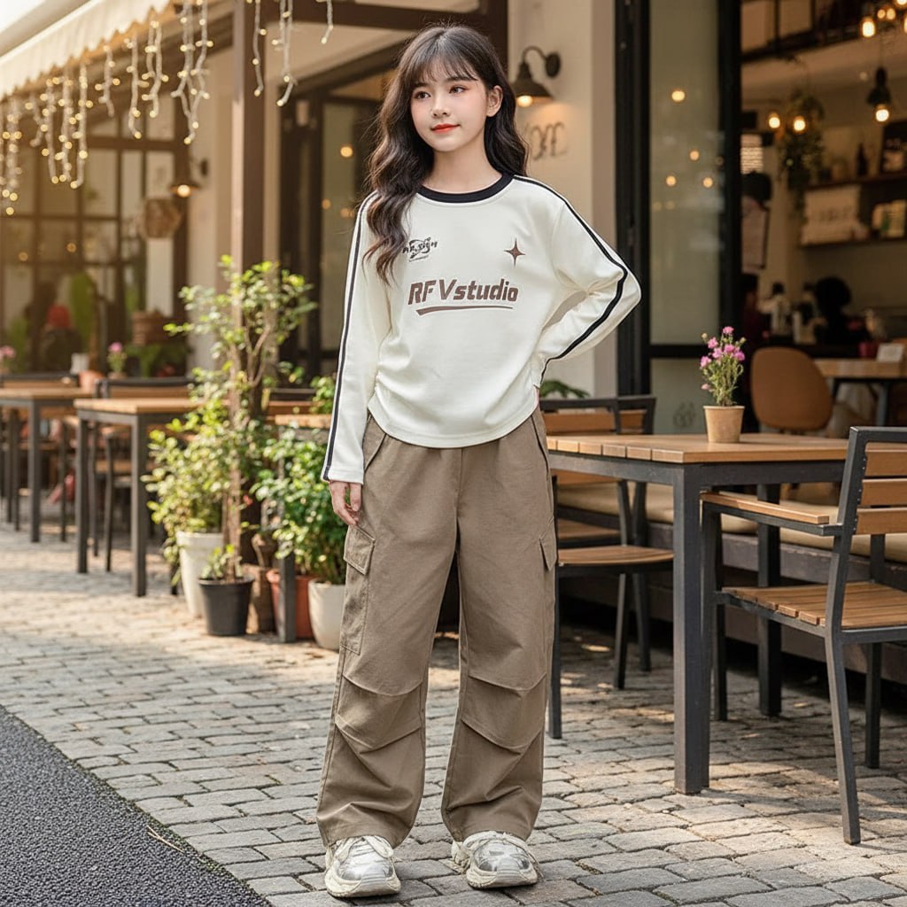 Áo cotton viền tay dây FV Studio cho bé gái size đại BEESHOP D25075
