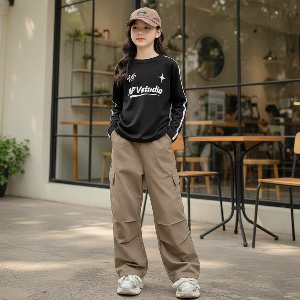 Áo cotton viền tay dây FV Studio cho bé gái size đại BEESHOP D25075