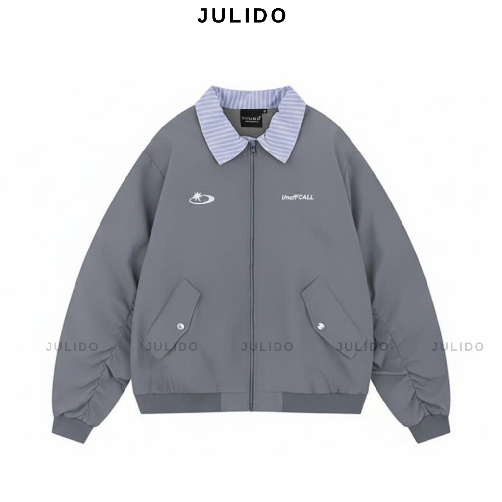 Áo Khoác Gió Tay Nhún Cổ Polo Kẻ Chất Liệu Gió Nhám Hai Lớp Cao Cấp Menswear Nam Nữ Phong Cách Thời Trang Hiện Đại Chất