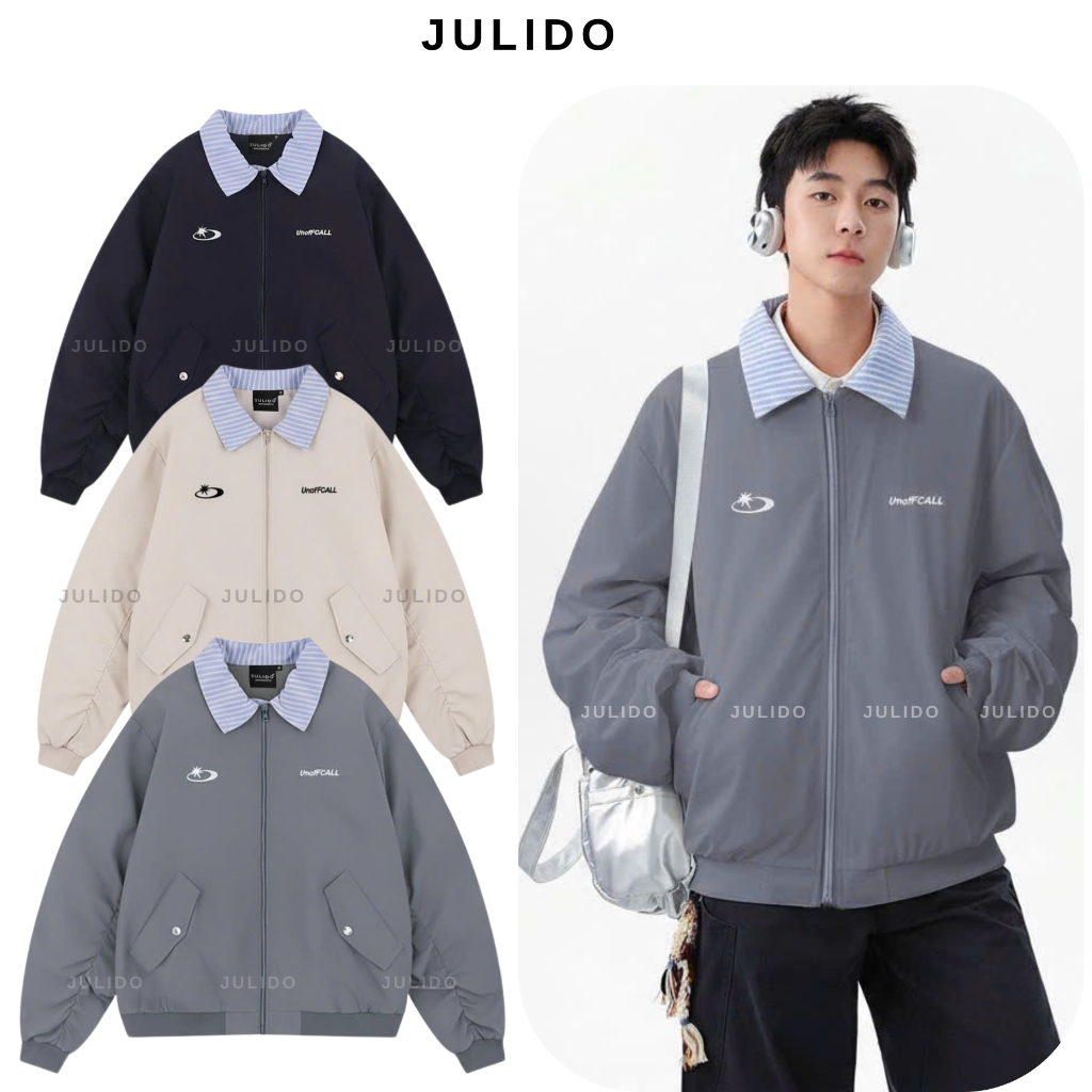 Áo Khoác Gió Tay Nhún Cổ Polo Kẻ Chất Liệu Gió Nhám Hai Lớp Cao Cấp Menswear Nam Nữ Phong Cách Thời Trang Hiện Đại Chất