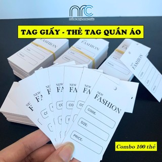 100 tag giấy, thẻ tag quần áo, mác quần áo in 2 mặt có đục lỗ - Kích thước 4.5 x 9cm