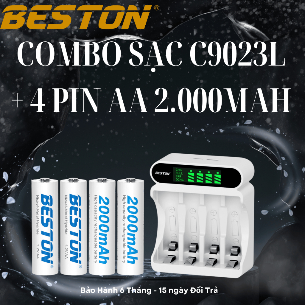 COMBO Sạc Pin AA AAA Beston C9023L & Viên pin sạc AA 1.2V Ni-Mh dung ...