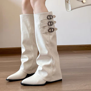 Boot cao cổ nữ da mềm phong cách Hàn Quốc – Cổ cao 3 khóa sang chảnh, đế 5cm( Có ảnh thật)
