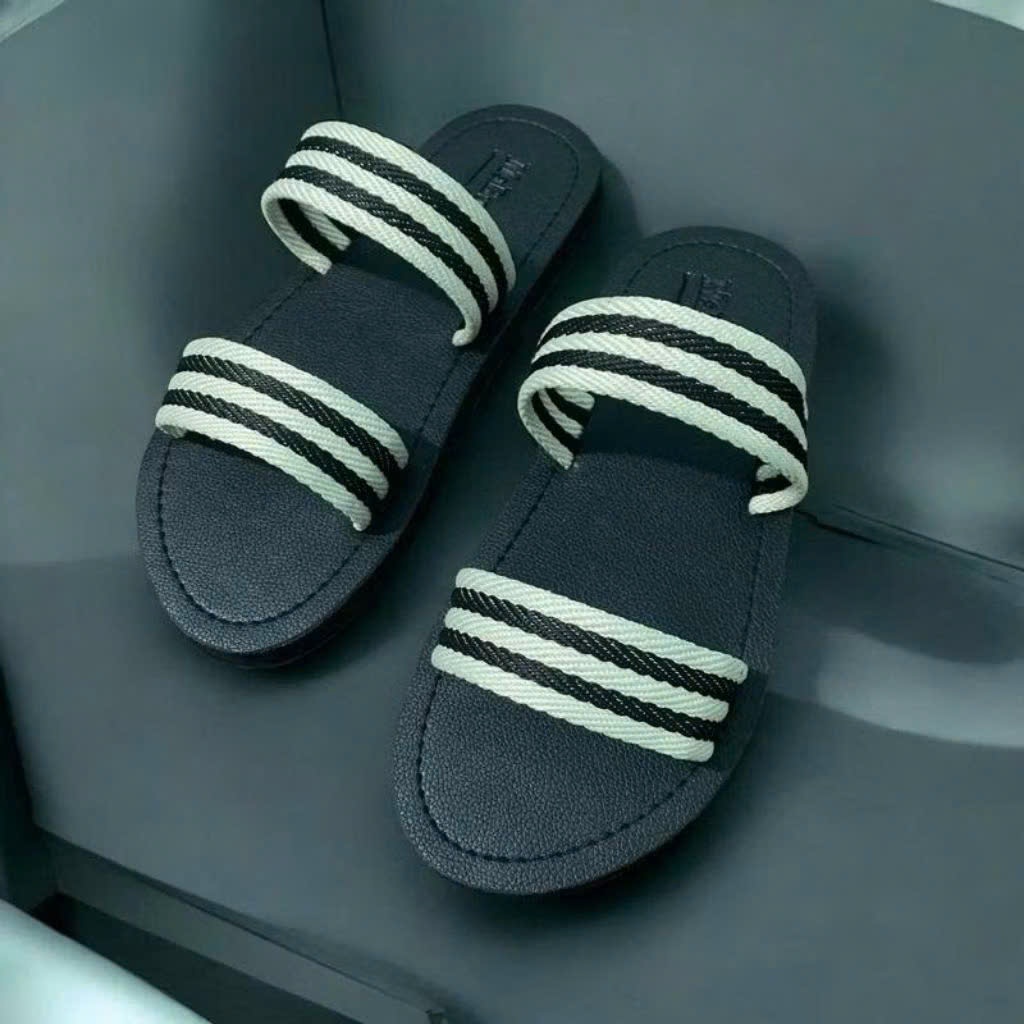 Dép sandal quai ngang kẻ đen – Thời trang tiện lợi, nhẹ nhàng, không đau chân, phù hợp mọi độ tuổi