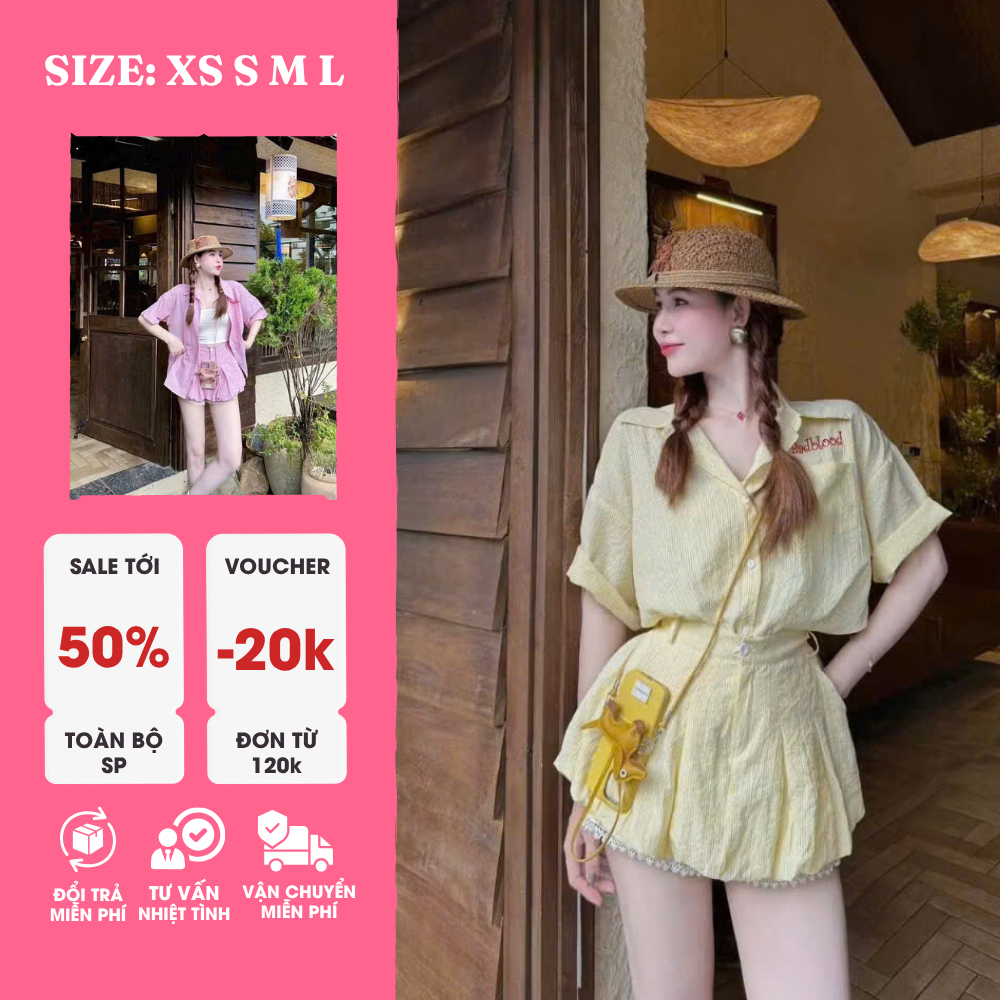 Sét Áo Sơ Mi Tay Lỡ + Áo Hai Dây + Quần Bí Ba Món – Thanh Lịch & Nữ Tính