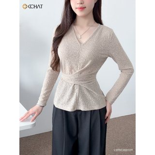 Áo Thun Nữ 𝐂𝐂𝐇𝐀𝐓 Dáng Ôm Dài Tay Mode Flow Chất Liệu Mềm Mại 15TDC2001OT