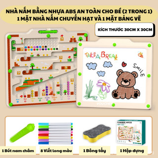 Đồ chơi giáo dục mê cung nhà nấm 2 mặt bằng nhựa ABS kèm bút từ tính- giúp bé thông minh