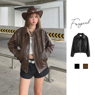 Áo khoác da nữ Forgirl áo da bo chun dáng bomber croptop chất liệu PU siêu bền năng động T081