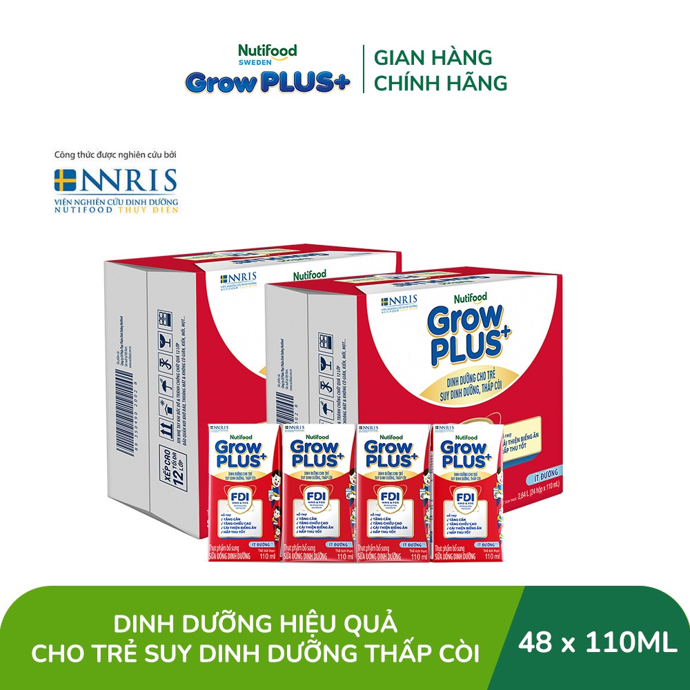 [Livestream Lucie] Thùng SBPS Nutifood GrowPLUS+ ít đường Suy Dinh Dưỡng - (48 hộp x 110ml) (Bao bì tuỳ lô hàng)