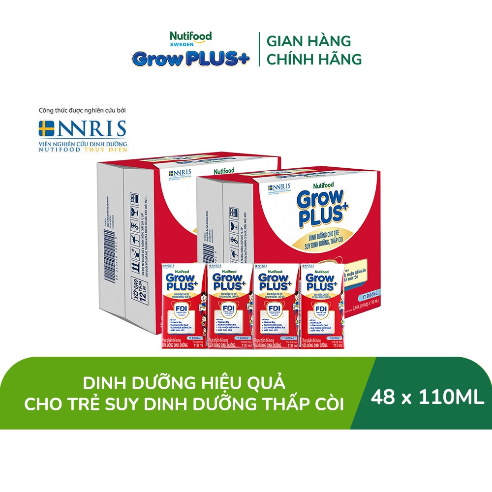[Livestream Lucie] Thùng SBPS Nutifood GrowPLUS+ ít đường Suy Dinh Dưỡng - (48 hộp x 110ml) (Bao bì tuỳ lô hàng)