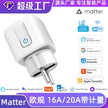 Ổ cắm thông minh wifi Tuya Matter Ổ cắm tiêu chuẩn Châu Âu 16A/20A có đồng hồ đo, điều khiển từ xa WiFi Alexa