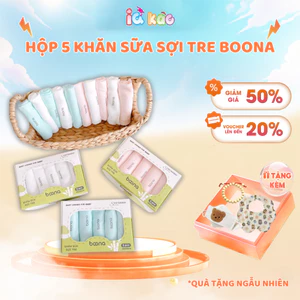 Hộp 5 Khăn Sữa Cao Cấp BOONA S5B1 – Vải Sợi Tre Mềm Mịn, Không Xù Lông, Kháng Khuẩn, Thấm Hút Tốt, Size 30x30cm IQKAO