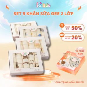 Hộp 5 Khăn Sữa Muslin 2 Lớp Cao Cấp - Siêu Thấm Hút, Kháng Khuẩn, Bền Đẹp, Phù Hợp Cho Bé Sơ Sinh S5G1 IQKAO